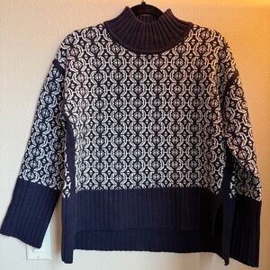 Elegant Navy and White Turtleneck Sweater size S